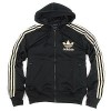 %Adidas Original Hooded Flock Black Gold Track Top Sz L 