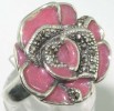 Magic flower pink opal,marcasite.925 silver ring size 6 