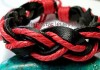 Men Cool Dude Leather Red Hemp Woven Surfer Bracelet 