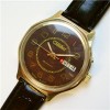 vintage  Russian Gilt Watch SLAVA Date 26J BrownDial VG 