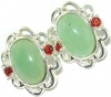 Green jade, garnet .925 Silver Earrings 0.9