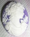 DRAGONFLY GODDESS CAMEO BROOCH 30X40m NEW MAUVE / WHITE 