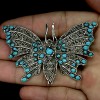 GENUINE! TOP BLUE TURQUOISE 925 SILVER BUTTERFLY BROOCH 