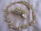 Vintage AB Rhinestone Necklace Brooch 