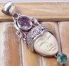 GODDESS CARVED OX BONE,AMETHYST .925 SILVER PENDANT 3