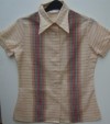 LADIES VTG 1970S RED BEIGE BLUE CHECK SHIRT BNIP 40 10 