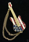 American Flag Guitar Pin Brooch Swarovski Crystal 