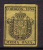 1854, Edifil 28, Escudo de España, media onza, nuevo 