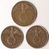 3 ANTIQUE COPPER GERMANY WW2 NAZI COINS BIG SWASTIKA 