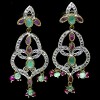 LUXURY! REAL EMERALD-RUBY-CZ 2-TONE 925 SILVER EARRINGS 