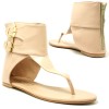 NUDE PATENT ANKLE CUFF FLAT BUCKLE SANDALS SHOES SIZE 5 