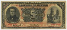 BANCO ORIENTAL DE MEXICO   5 PESO  1914  S381c   FINE 