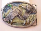 Flying Ducks Belt Buckle  pewter enameled made in USA 