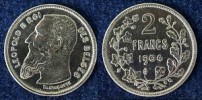 2 Francs ARGENT 835 LEOPOLD II BELGIQUE 1904 10 G 