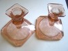 2 ADAM DEPRESSION GLASS CANDLE STICKS PINK 3.75