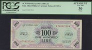 100 LIRE ITALY ALLIED MILITARY 1943A PCGS VF30 