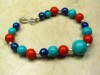 TURQUOISE-CORAL-LAPIS SILVER BRACELET 8 IN 