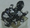 BLACK & WHITE TOPAZ LIZARD 925 Silver Ring sz. 6 