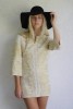 VTG 60s Ethnic Hippie Mini Dress w/ Gold Embroidery XS 