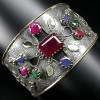 RUBY-EMERALD-SAPPHIRE 2-TONE 925 SILVER BANGLE 