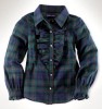 NWT RALPH LAUREN GIRLS COTTON TARTAN RUFFLE BLOUSE 3 T 