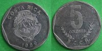 COSTA RICA  5 COLONES   1989 