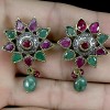 60CT.VINTAGE STYLE! RUBY-EMERALD-CZ 925 SILVER EARRINGS 