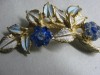 VINTAGE BLUE RHINESTONE & ENAMEL FLORAL SPRAY BROOCH 