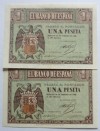 2 BILLETES DE  1 PESETA 1938 PLANCHA