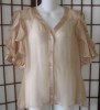 NEW HAUTE HIPPIE Blush Chiffon Satin Ruffle Shirt Top S 