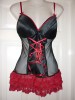 LA SENZA BLACK/RED BABY DOLL LACE TEDDY SIZE 14 