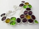 BREATHTAKING MIXED STONES:PERIDOT SILVER NECKLACE 20 IN 