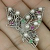 SUPERB TOP FANCY MULTI-GEMS 925 SILVER BUTTERFLY BROOCH 