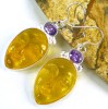 Amazing Goddess Face Citrine, Amethyst Earring Silver  