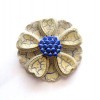 HUGE VINTAGE 50'S BIG BLUE CREAM ENAMEL FLOWER BROOCH 