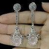 LUXURY! BLUE SAPPHIRE & ROSE QUARTZ 925 SILVER EARRINGS 