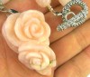 328ctw Pink Opal Carved Two Flower Necklace Pendant 