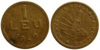 aa684 1 leu 1949 bronze coin Romania Rumänien 