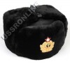 SOVIET NAVY BLACK MOUTON FUR USHANKA SKI HAT +Badge 56 