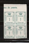 1920. CORONA Y CIFRAS. Nº 291 EN BLOQUE DE 4