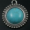 Free Ship!1pcs big turquoise tibet silver pendant 35mm 