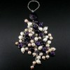 NATURAL WHITE CREAM PEARL & AMETHYST 925 SILVER KEYRING 