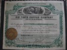 RIO TINTO COPPER COMPANY STOCK NOTE 50000 shares 1903 