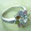 GRACIOUS FLOWER TOPAZ GEMS SILVER PRETTY RING D69 #5.75 