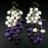 NATURAL WHITE PEARL & AMETHYST 925 SILVER EARRINGS 