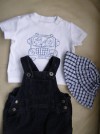 LOVELY BABY GAP T SHIRT,  JL BABY CORD DUNGEREES & HAT  