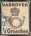 + 1860 Hanover German State #18 A7 1/2g Posthorn cv$180 