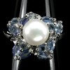 ALLURING TOP NICE BLUE SAPPHIRE & PEARL 925 SILVER RING 