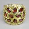 DELUXE! REAL GARNET-CZ 925 SILVER 14K GOLD PLATED RING 