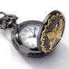 Butterfly Carved Case Quartz Pocket Watch Antique Style 